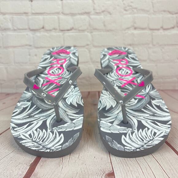 Roxy Melon III Gray Pink Floral Flip Flops Sandals Women’s Size 10 - Picture 6 of 11